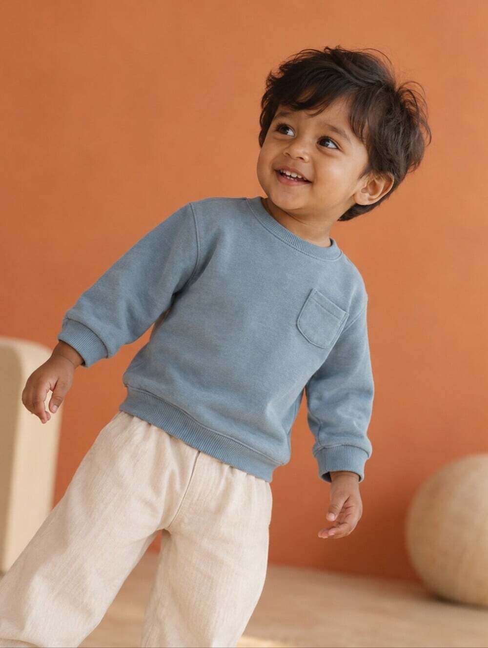 Zara Baby Blue Sweatshirt 12-18M NWT Minimalist Pocket Crewneck Pullover